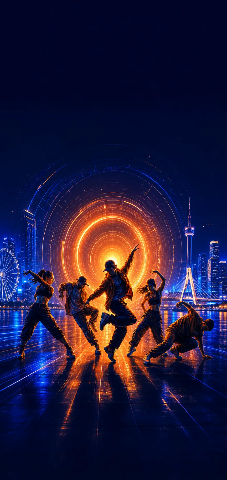 天津夜景与街舞群像